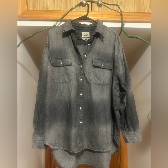 Aerie Oversized Button-Up Denim Shirt, Gray or Washed Black, Size S - Picture 2 of 10